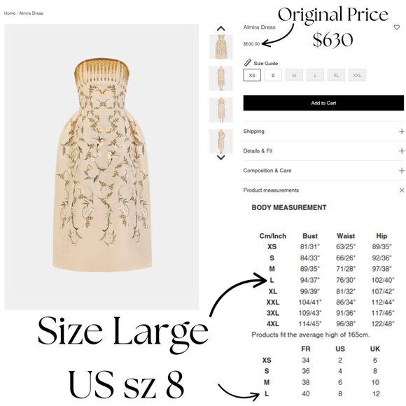 Whimsical Fairytale Strapless Dress Sz 8 L Wedding Garden Embroidered Tea Length - Picture 3 of 12